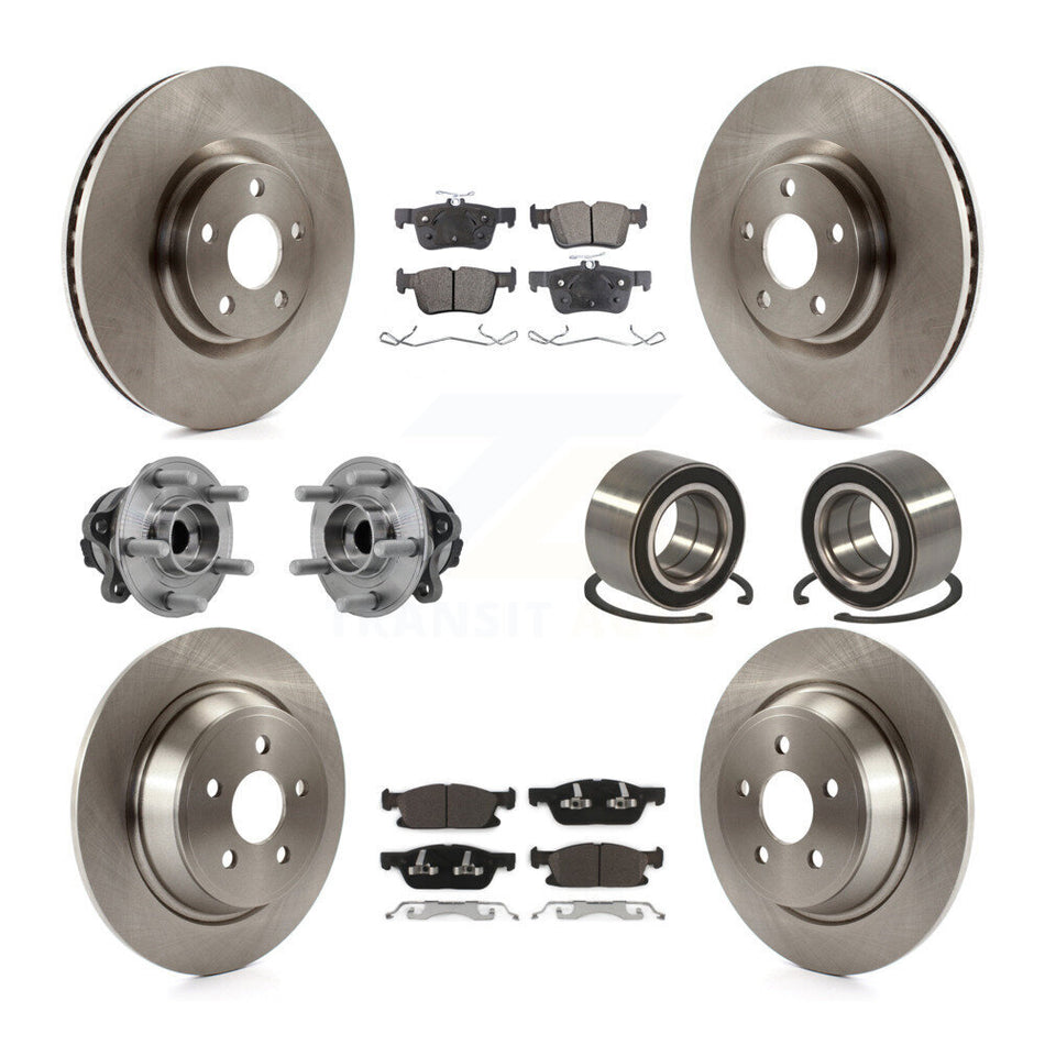 Front Rear Hub Bearing Disc Brake Rotor And Ceramic Pad Kit (10Pc) For 2015 Ford Edge FWD KBB-127712