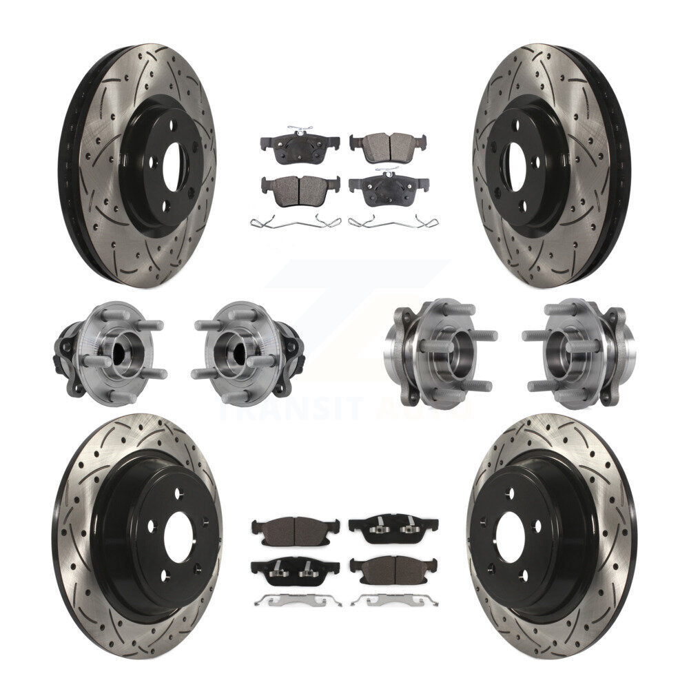 Front Rear Hub Bearing Coated Disc Brake Rotor Pad Kit (10Pc) For 2015-2018 Ford Edge FWD KBB-127723