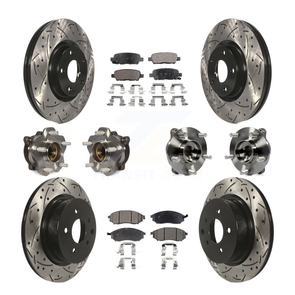 Front Rear Hub Bearing Coated Brake Rotor & Pad Kit (10Pc) For 2006-2007 INFINITI M35 AWD KBB-127733