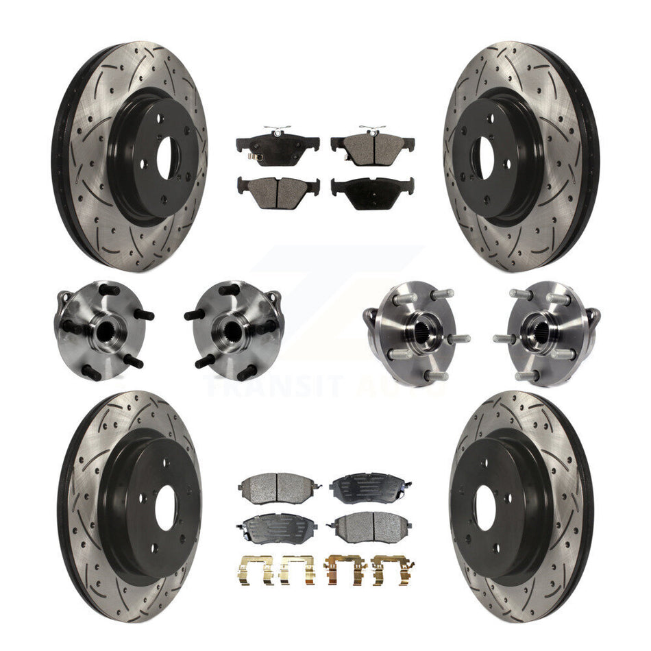 Front Rear Hub Bearing Assembly Coated Disc Brake Rotor And Pad Kit (10Pc) For Subaru WRX KBB-127740