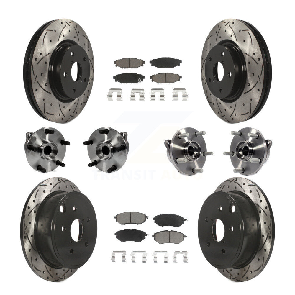 Front Rear Hub Bearing Coated Disc Brake Rotor And Ceramic Pads Kit (10Pc) For Subaru WRX KBB-127750