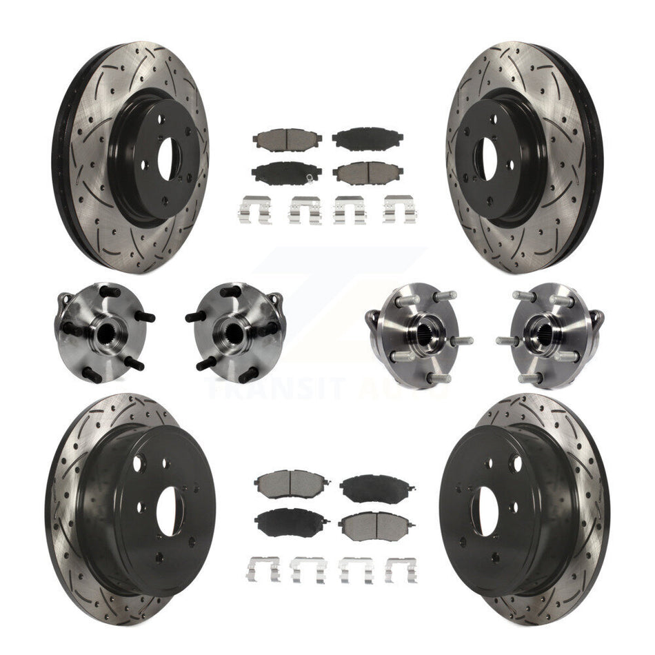 Front Rear Hub Bearing Coated Disc Brake Rotor And Ceramic Pads Kit (10Pc) For Subaru WRX KBB-127750