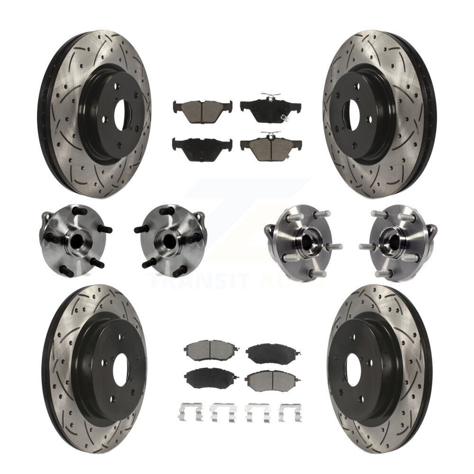 Front Rear Hub Bearing Coated Disc Brake Rotor And Ceramic Pads Kit (10Pc) For Subaru WRX KBB-127751