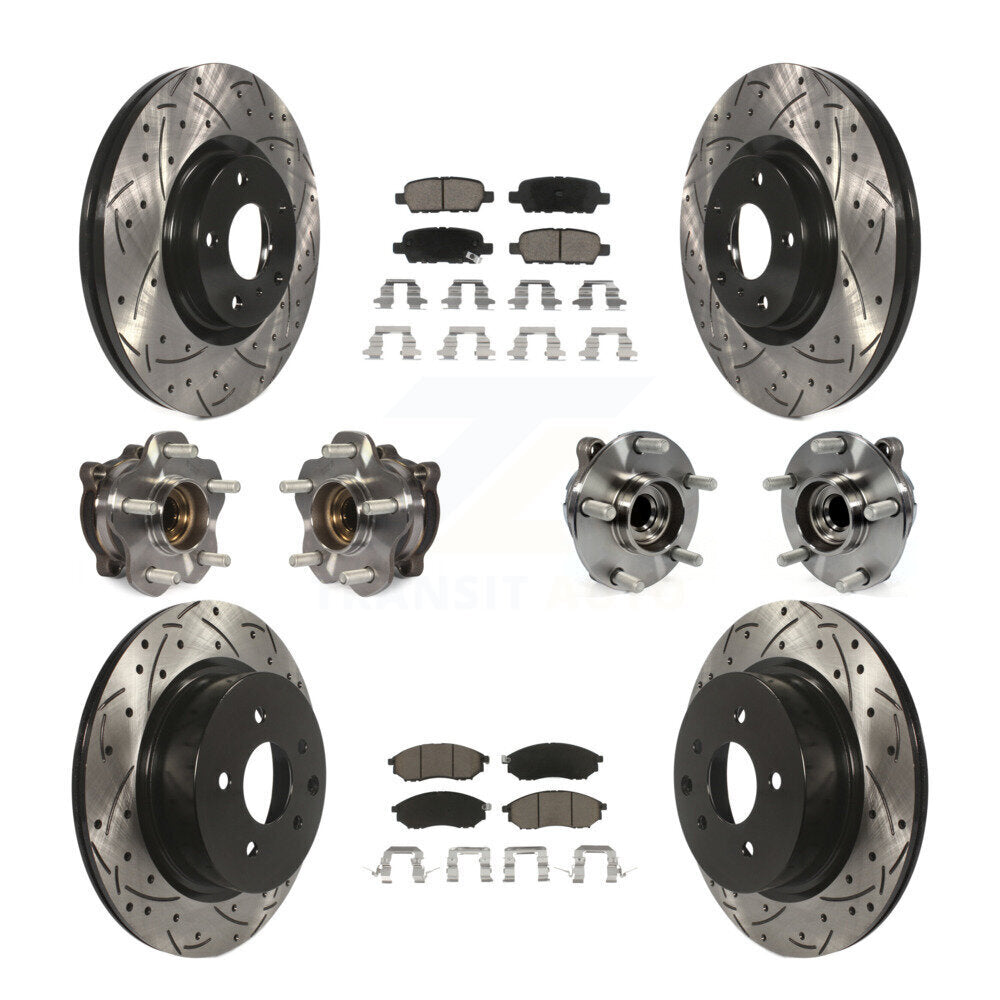Front Rear Hub Bearing Coated Brake Rotor & Pad Kit (10Pc) For 2006-2007 INFINITI M35 RWD KBB-127754