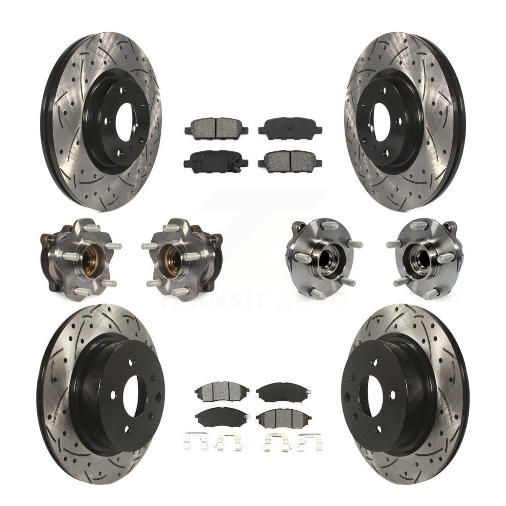Front Rear Hub Bearing Coated Brake Rotor & Pad Kit (10Pc) For 2006-2007 INFINITI M35 RWD KBB-127763