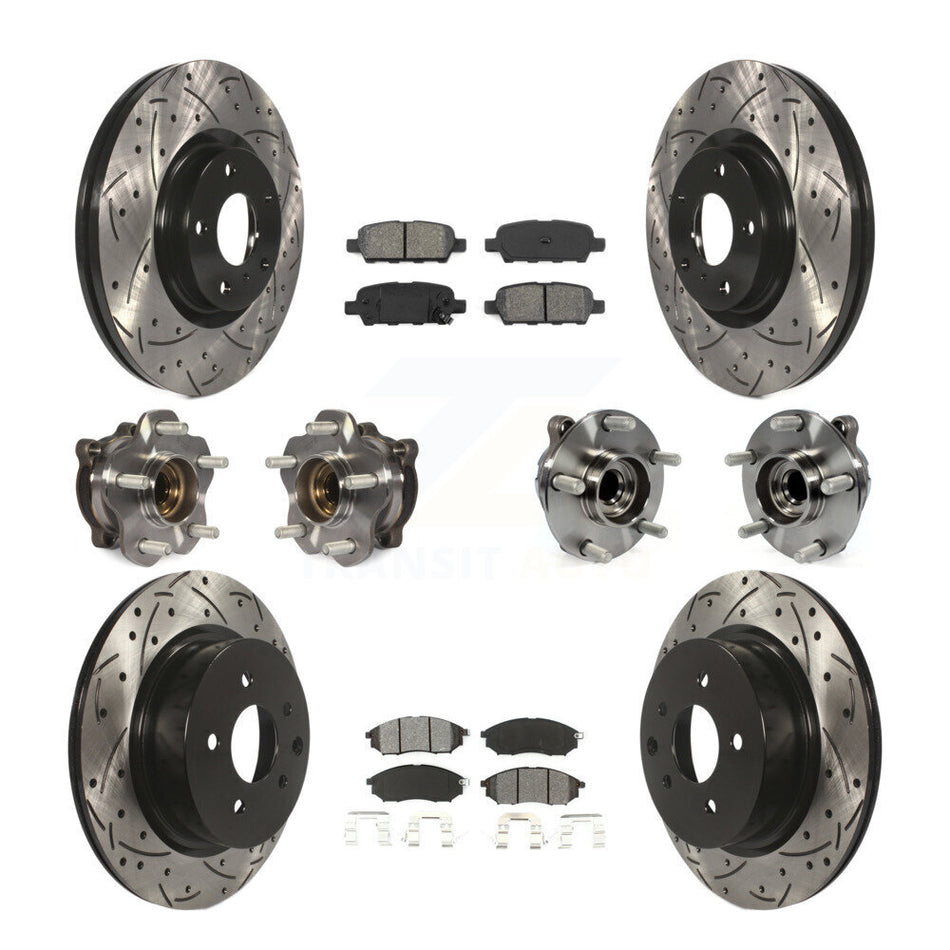 Front Rear Hub Bearing Coated Brake Rotor & Pad Kit (10Pc) For 2006-2007 INFINITI M35 RWD KBB-127763