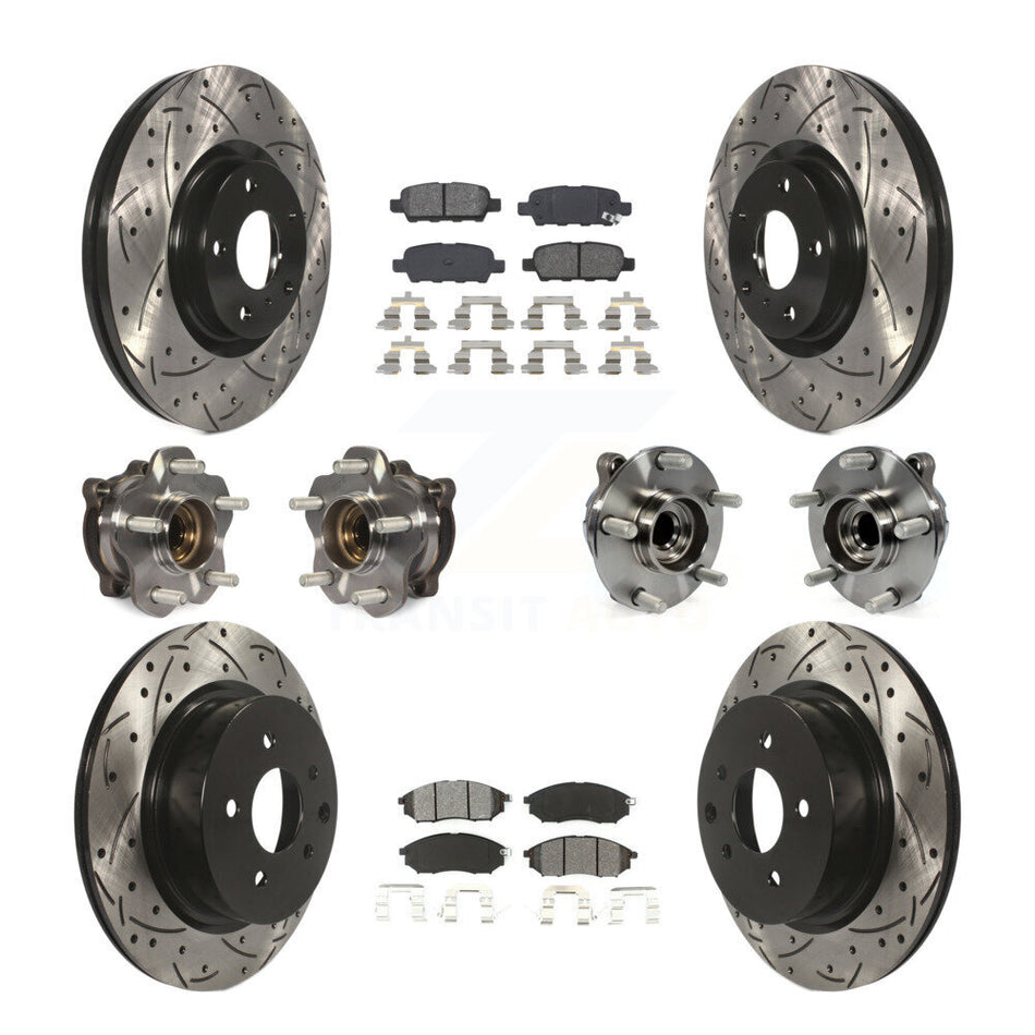 Front Rear Hub Bearing Coated Brake Rotor & Pad Kit (10Pc) For 2006-2007 INFINITI M35 RWD KBB-127763