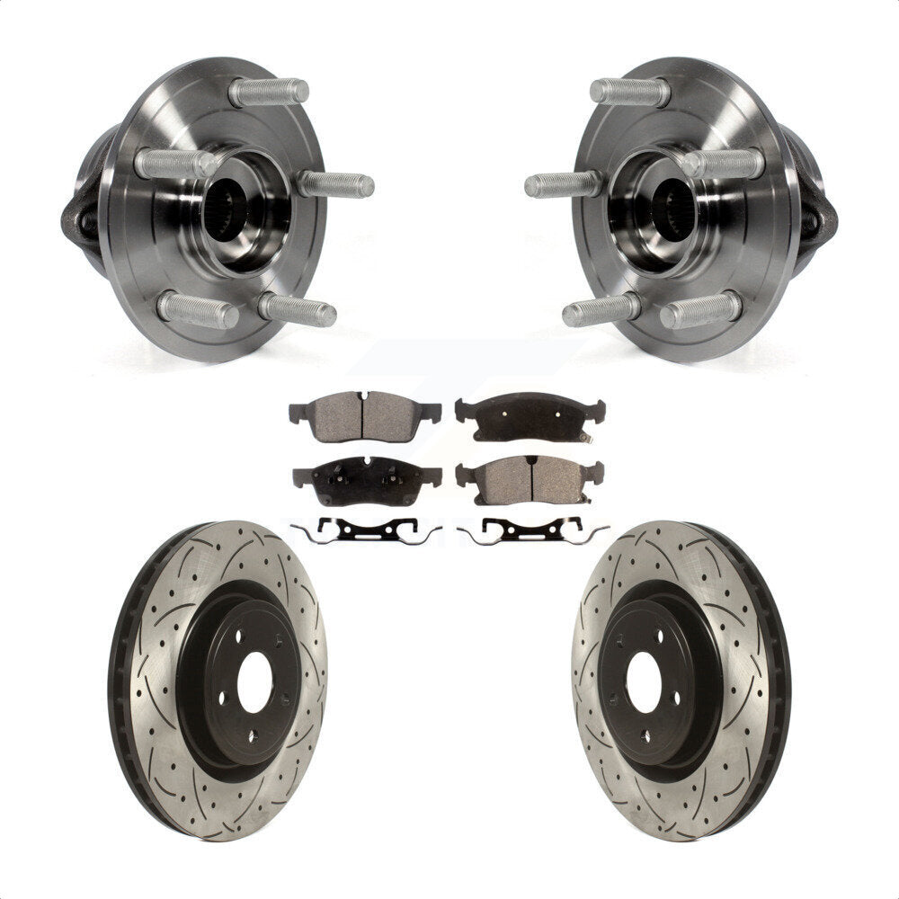 Front Hub Bearing Assembly Coated Drilled Slotted Brake Rotor & Pad Kit For Dodge Durango KBB-127769
