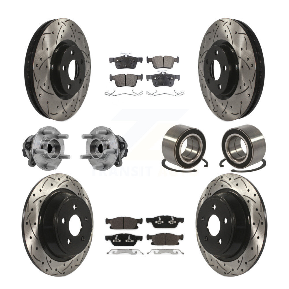 Front Rear Hub Bearing Coated Disc Brake Rotor And Pads Kit (10Pc) For 2015 Ford Edge FWD KBB-127874