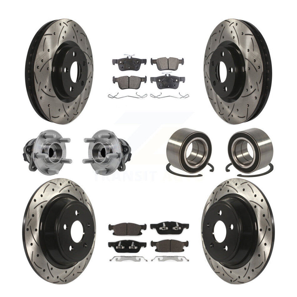 Front Rear Hub Bearing Coated Disc Brake Rotor And Pads Kit (10Pc) For 2015 Ford Edge FWD KBB-127874