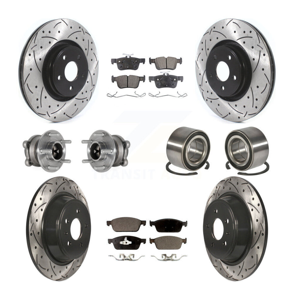 Front Rear Hub Bearing Coated Disc Brake Rotor And Ceramic Pad Kit (10Pc) For Lincoln MKC KBB-127875