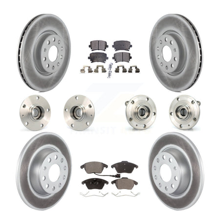 Front Rear Hub Bearing Coated Disc Brake Rotor Pads Kit (10Pc) For Volkswagen GTI Audi A3 KBB-127955
