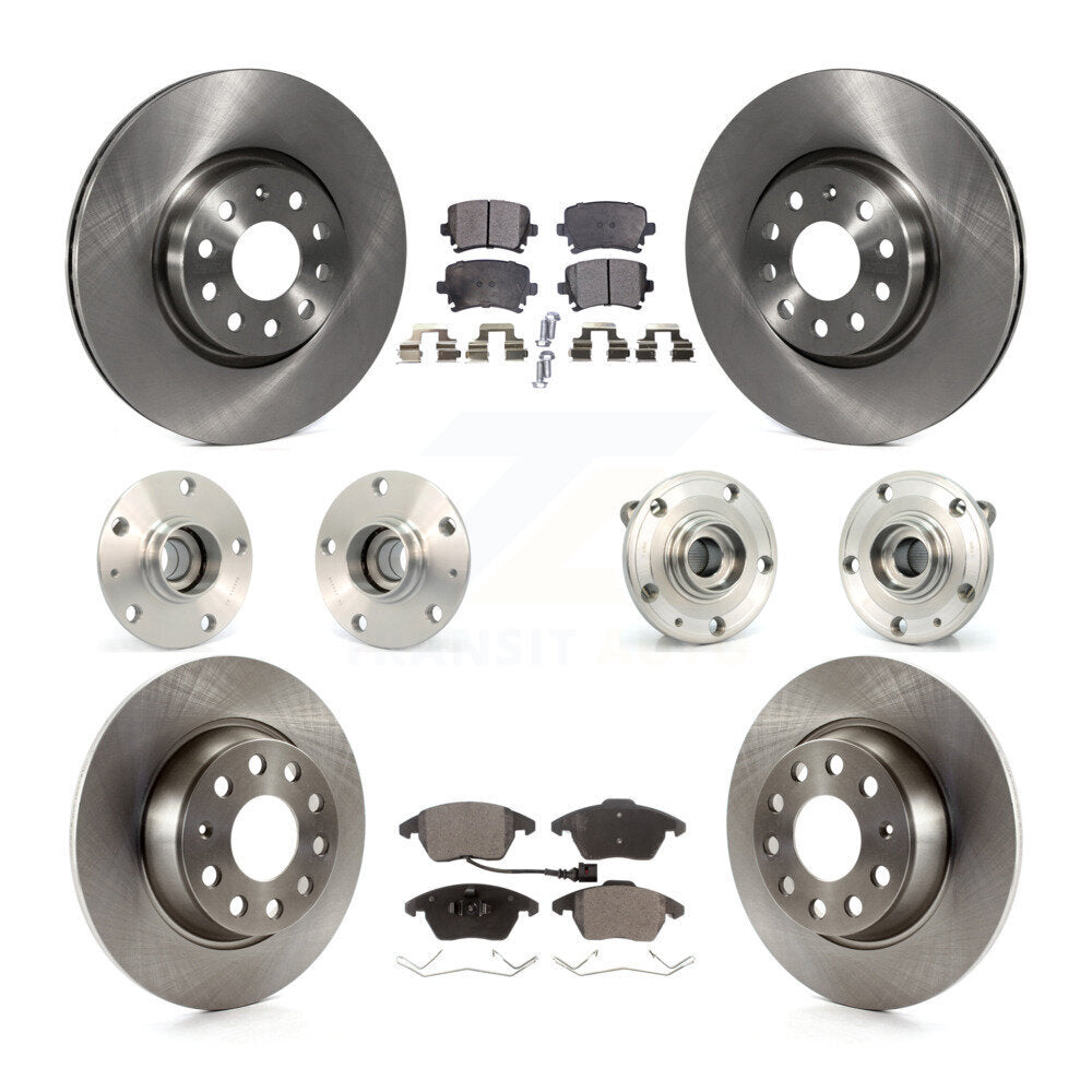 Front Rear Hub Bearings Disc Brake Rotors And Pads Kit (10Pc) For Volkswagen GTI Audi A3 KBB-127957