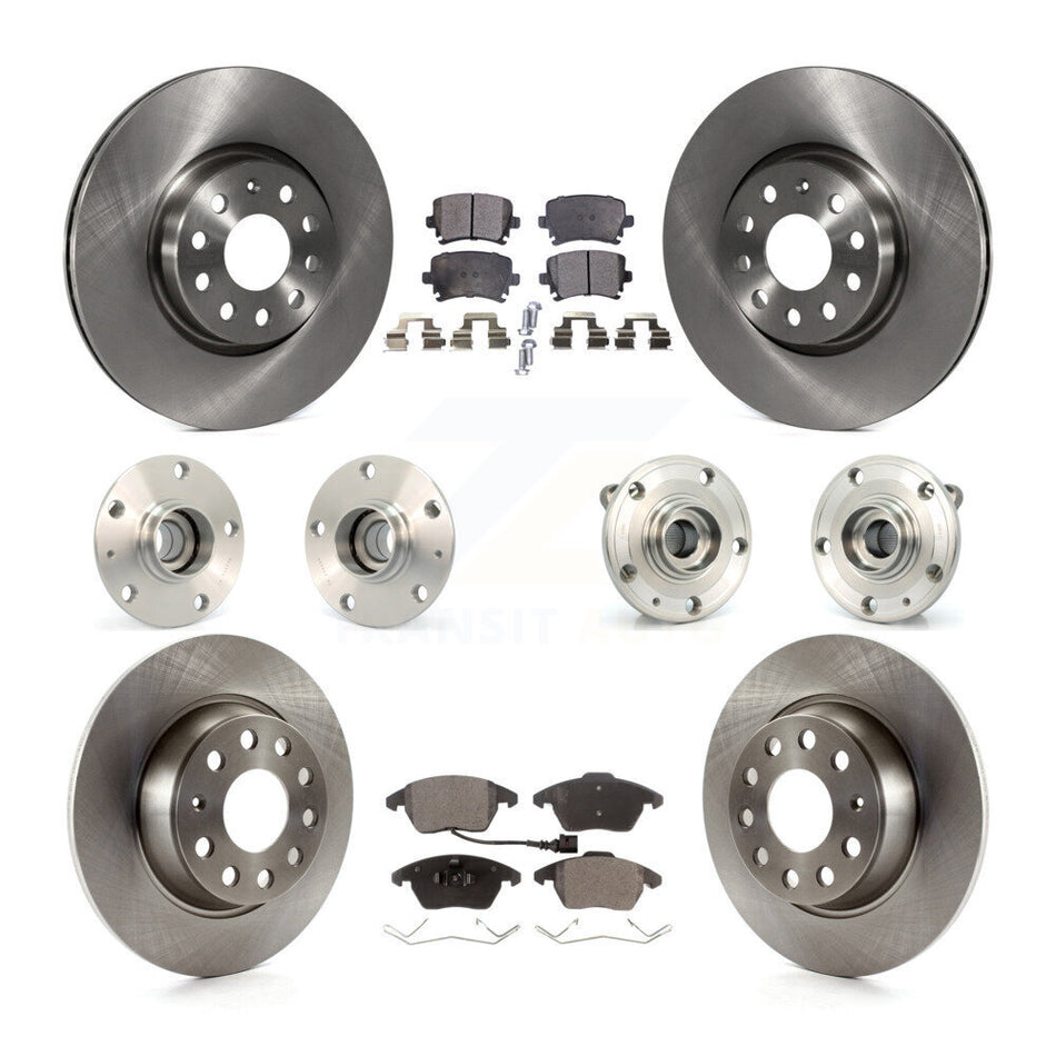 Front Rear Hub Bearings Disc Brake Rotors And Pads Kit (10Pc) For Volkswagen GTI Audi A3 KBB-127957
