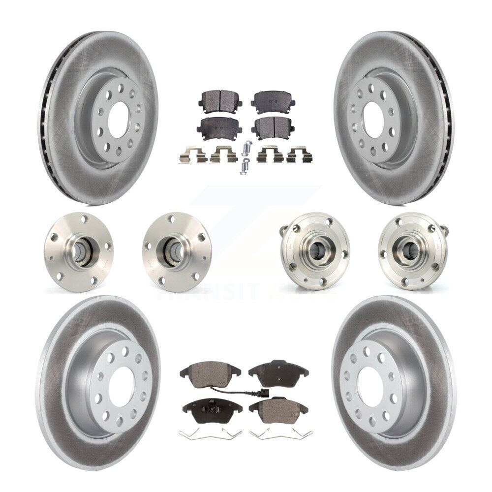 Front Rear Hub Bearing Coated Disc Brake Rotor Pads Kit (10Pc) For Volkswagen GTI Audi A3 KBB-127958