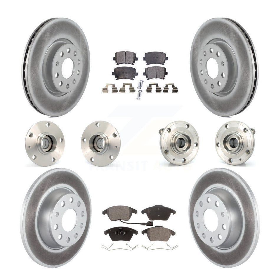 Front Rear Hub Bearing Coated Disc Brake Rotor Pads Kit (10Pc) For Volkswagen GTI Audi A3 KBB-127958