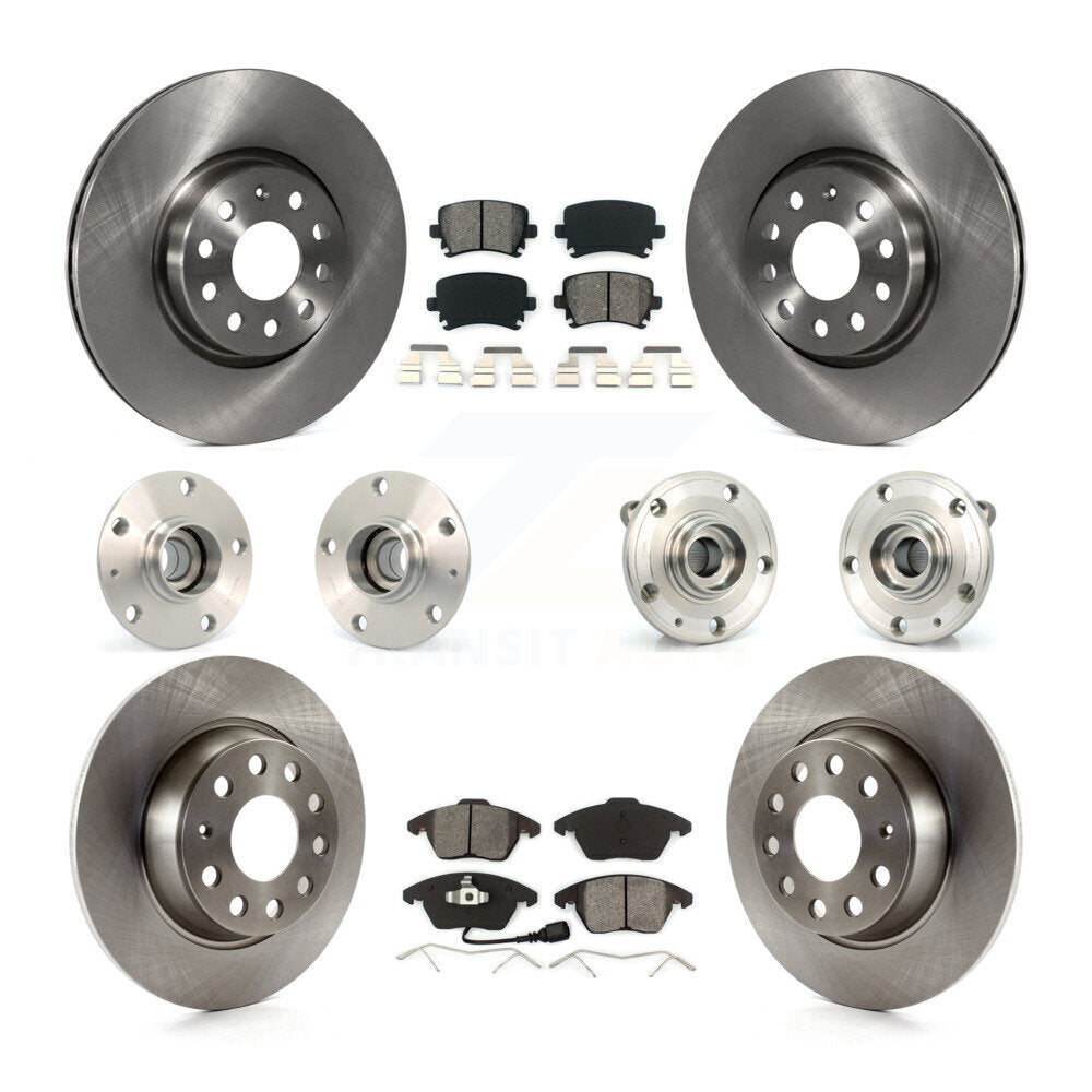 Front Rear Hub Bearings Disc Brake Rotors And Pads Kit (10Pc) For Volkswagen GTI Audi A3 KBB-127962