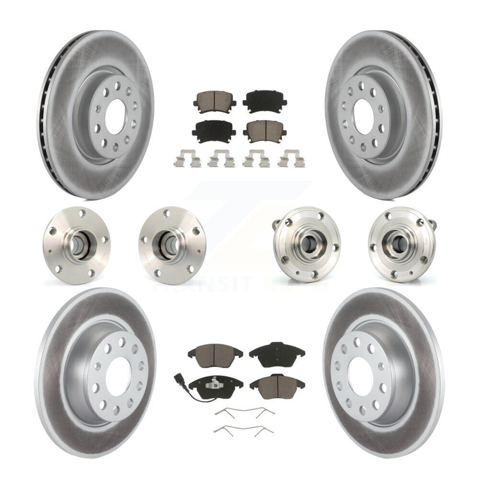 Front Rear Hub Bearing Coated Disc Brake Rotor Pads Kit (10Pc) For Volkswagen GTI Audi A3 KBB-127966