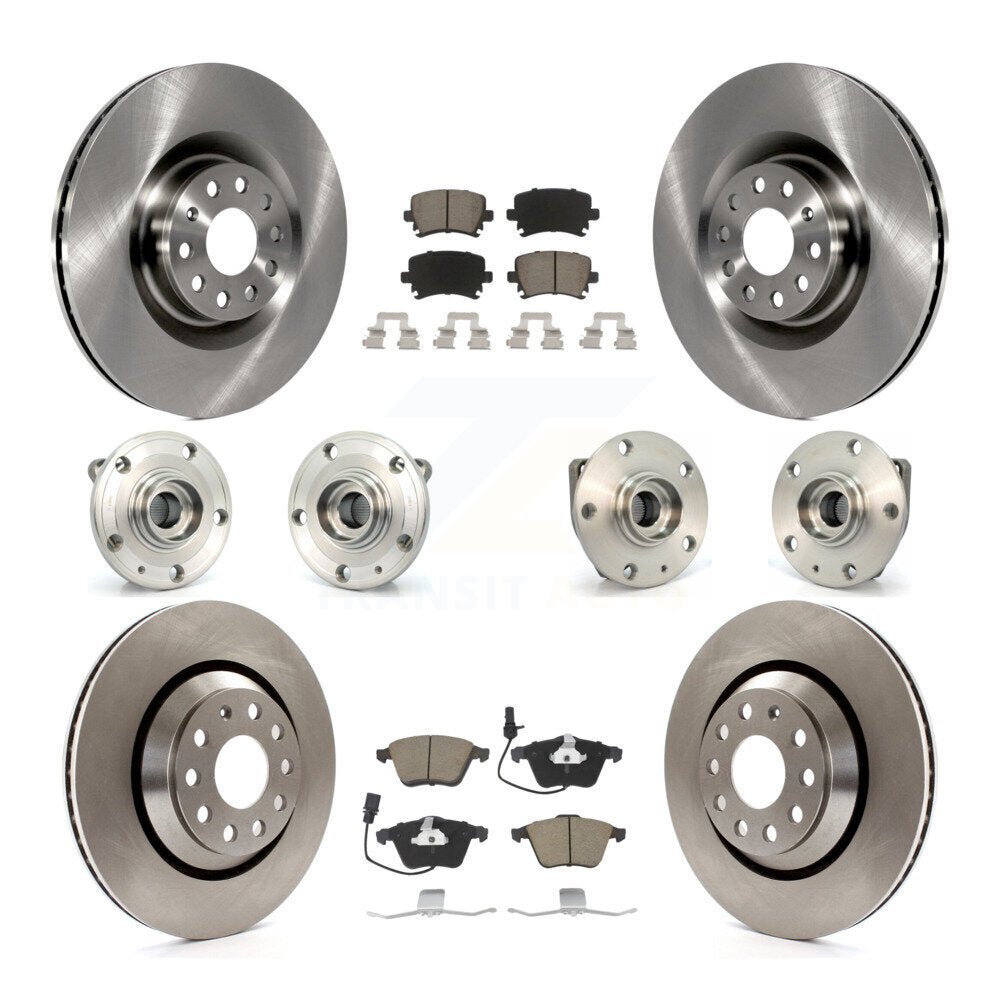 Front Rear Hub Bearings Disc Brake Rotors And Ceramic Pads Kit (10Pc) For Volkswagen R32 KBB-128040