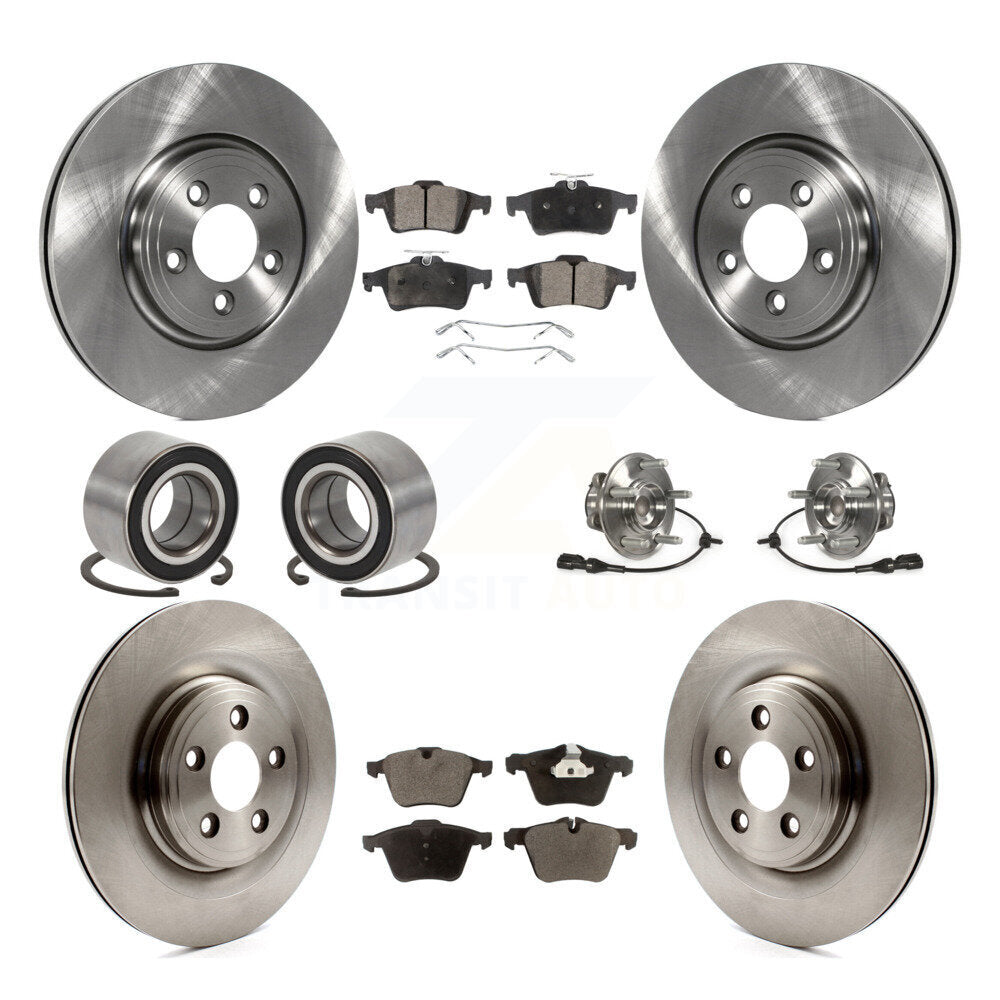 Front Rear Hub Bearings Disc Brake Rotors And Ceramic Pads Shoes Kit (10Pc) For Jaguar XF KBB-128055