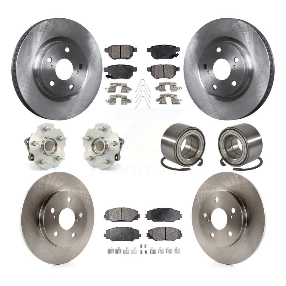 Front Rear Hub Bearing Disc Brake Rotor & Pads Kit (10Pc) For 2017-2018 Toyota Corolla iM KBB-128078