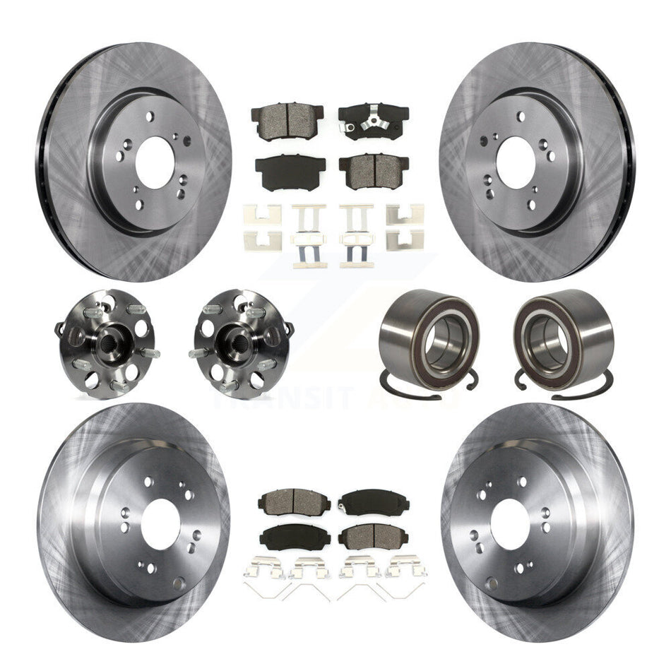 Front Rear Hub Bearing Disc Brake Rotors And Pads Kit (10Pc) For 2012-2016 Honda CR-V AWD KBB-128087