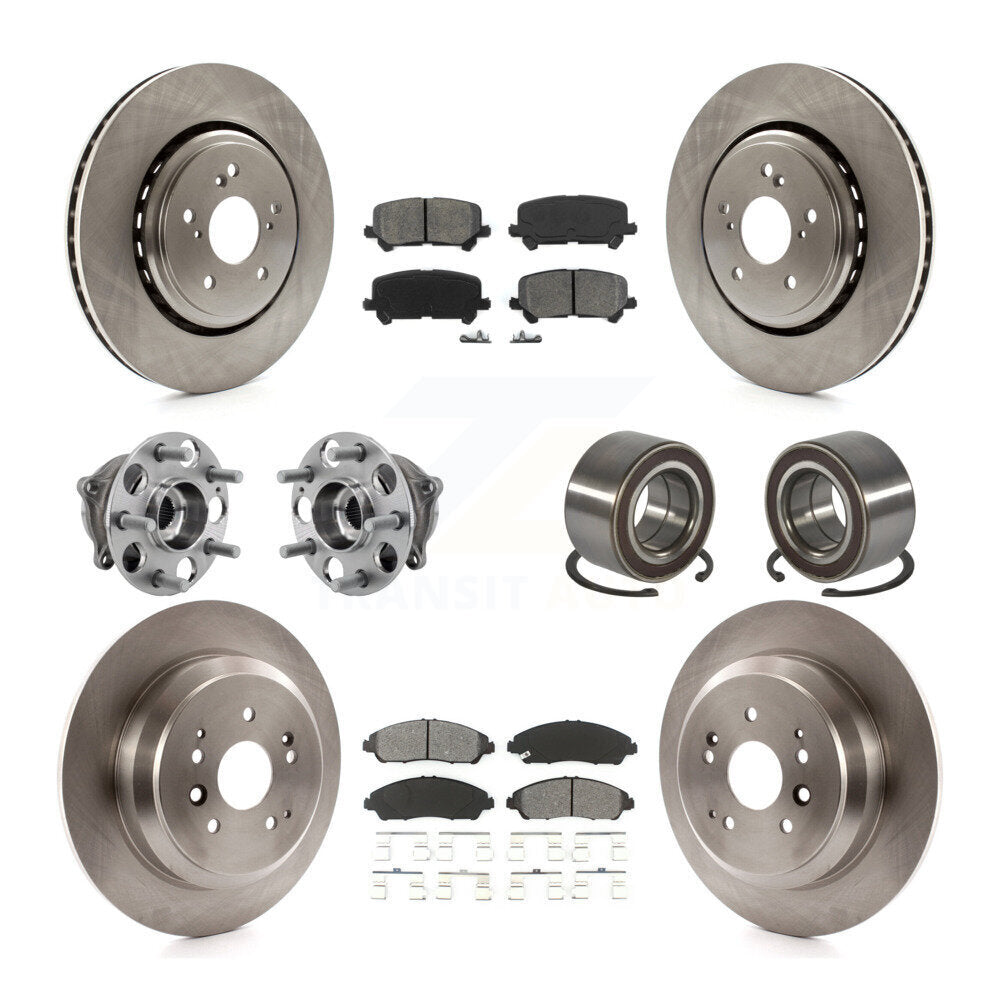 Front Rear Hub Bearings Disc Brake Rotors And Pads Kit (10Pc) For 2014-2016 Acura MDX AWD KBB-128092