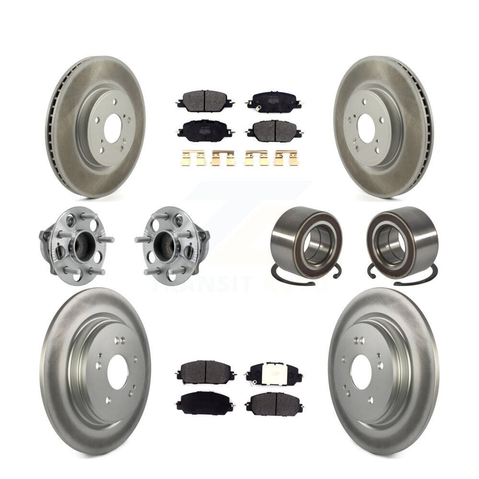 Front Rear Hub Bearing Assembly Coated Disc Brake Rotor And Pad Kit (10Pc) For Honda CR-V KBB-128116