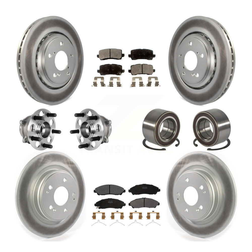 Front Rear Hub Bearing Assembly Coated Disc Brake Rotor And Pads Kit (10Pc) For Acura MDX KBB-128124
