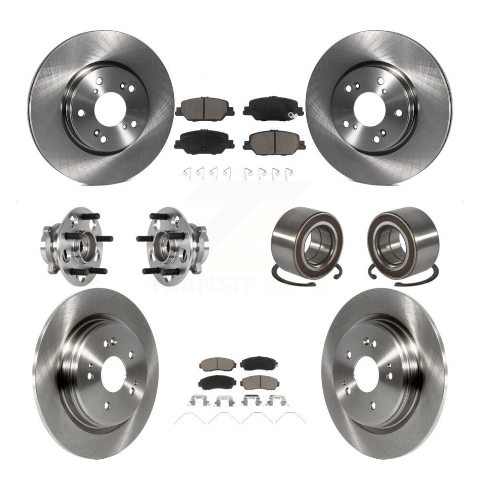 Front Rear Wheel Hub Bearing Disc Brake Rotors And Ceramic Pads Kit (10Pc) For Honda CR-V KBB-128128
