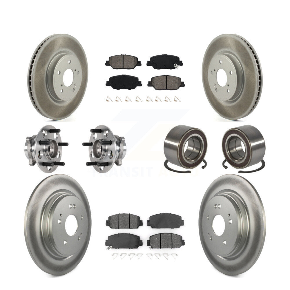 Front Rear Hub Bearing Assembly Coated Disc Brake Rotor And Pad Kit (10Pc) For Honda CR-V KBB-128136