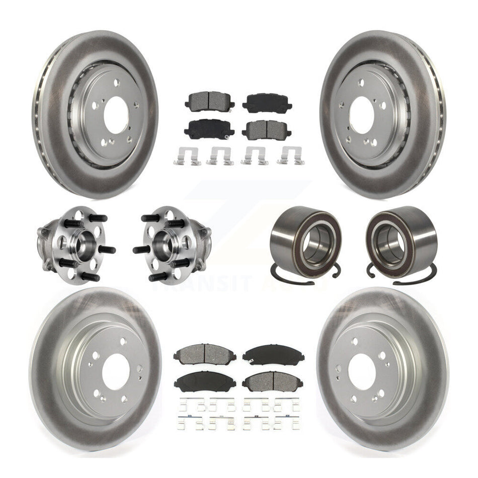 Front Rear Hub Bearing Assembly Coated Disc Brake Rotor And Pads Kit (10Pc) For Acura MDX KBB-128144
