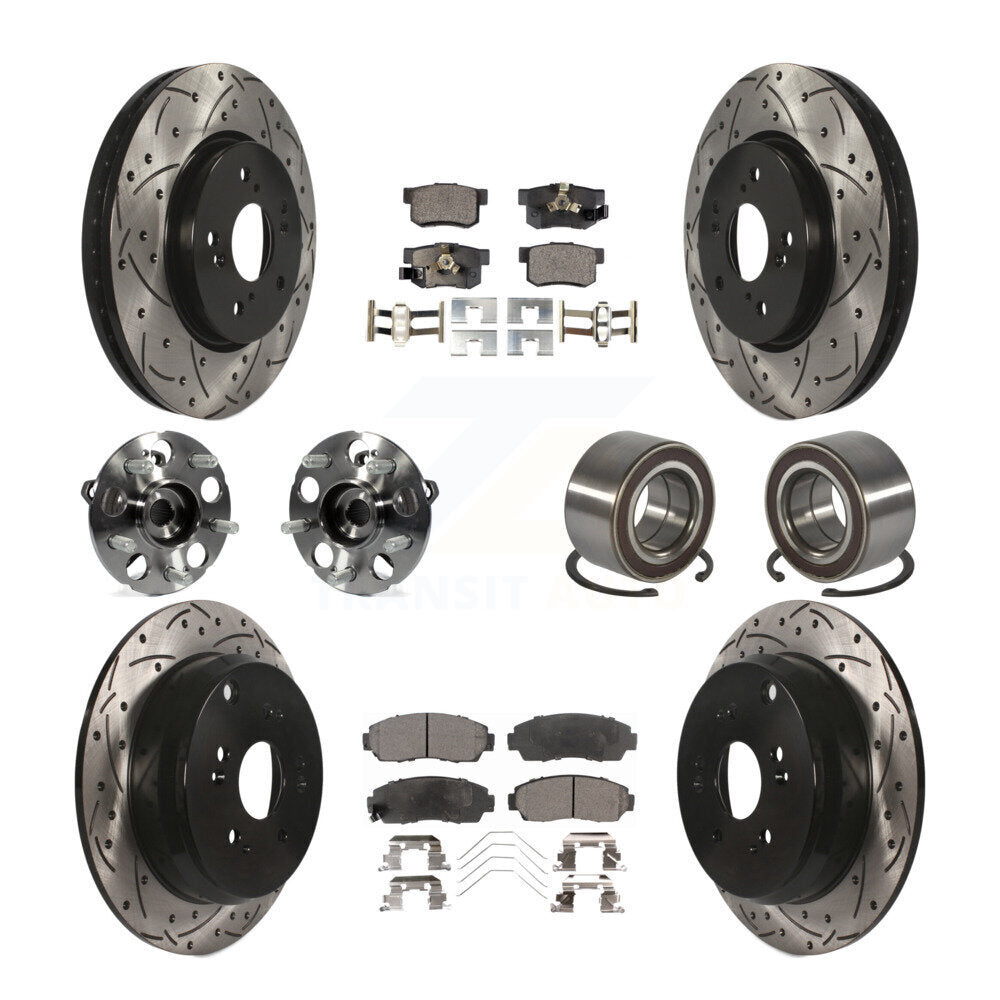 Front Rear Hub Bearing Coated Brake Rotor And Pad Kit (10Pc) For 2012-2016 Honda CR-V AWD KBB-128234