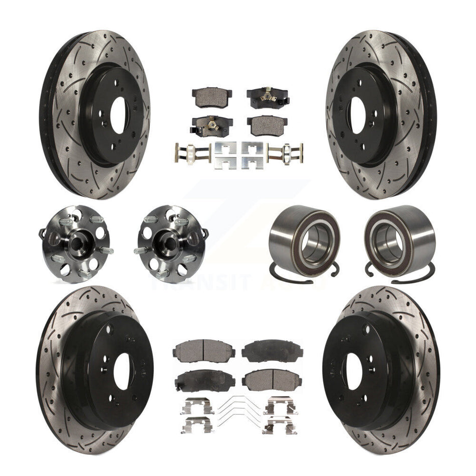 Front Rear Hub Bearing Coated Brake Rotor And Pad Kit (10Pc) For 2012-2016 Honda CR-V AWD KBB-128234