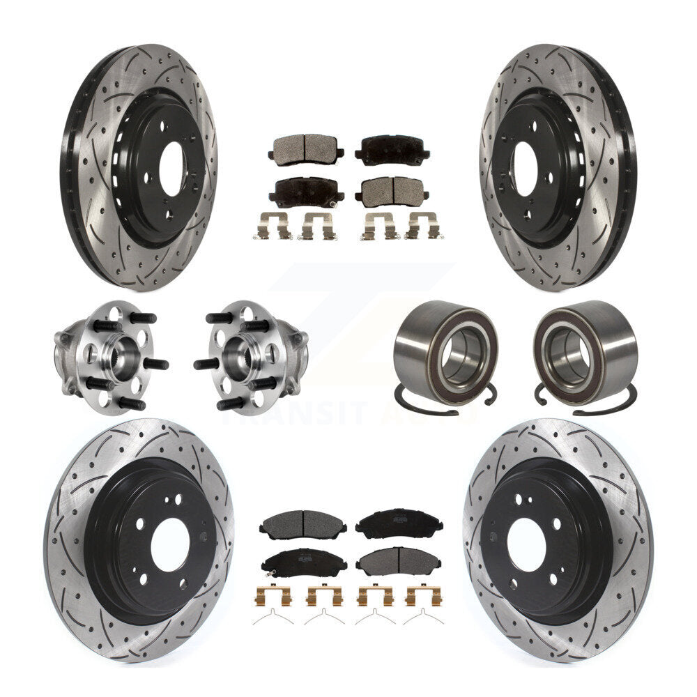 Front Rear Hub Bearing Assembly Coated Disc Brake Rotor And Pads Kit (10Pc) For Acura MDX KBB-128243