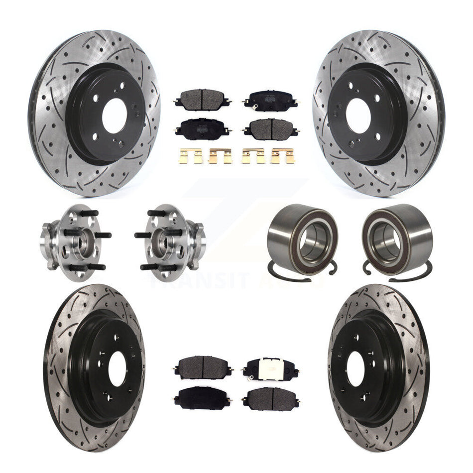 Front Rear Hub Bearing Assembly Coated Disc Brake Rotor And Pad Kit (10Pc) For Honda CR-V KBB-128245