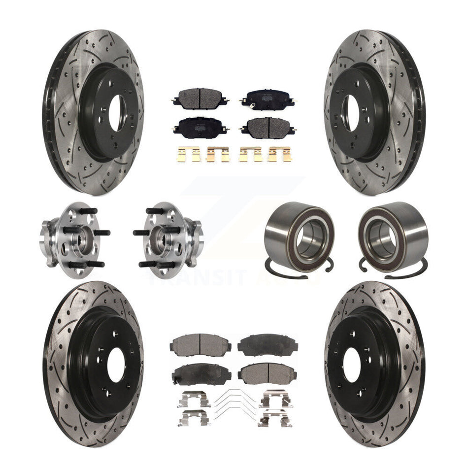 Front Rear Hub Bearing Assembly Coated Disc Brake Rotor And Pad Kit (10Pc) For Honda CR-V KBB-128247