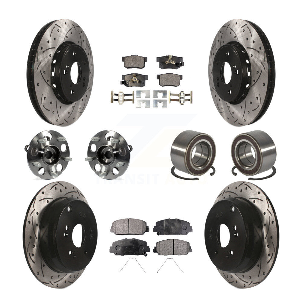 Front Rear Hub Bearing Coated Disc Brake Rotor Pad Kit (10Pc) For 2013-2016 Acura RDX AWD KBB-128249