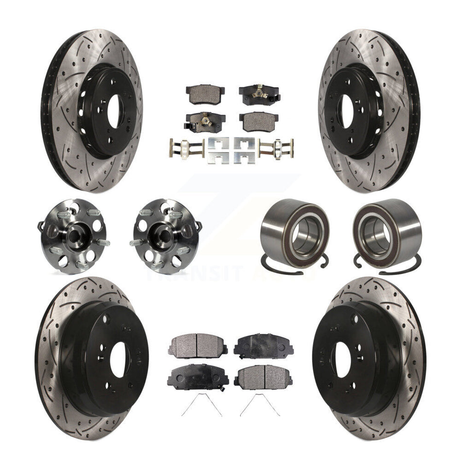 Front Rear Hub Bearing Coated Disc Brake Rotor Pad Kit (10Pc) For 2013-2016 Acura RDX AWD KBB-128249