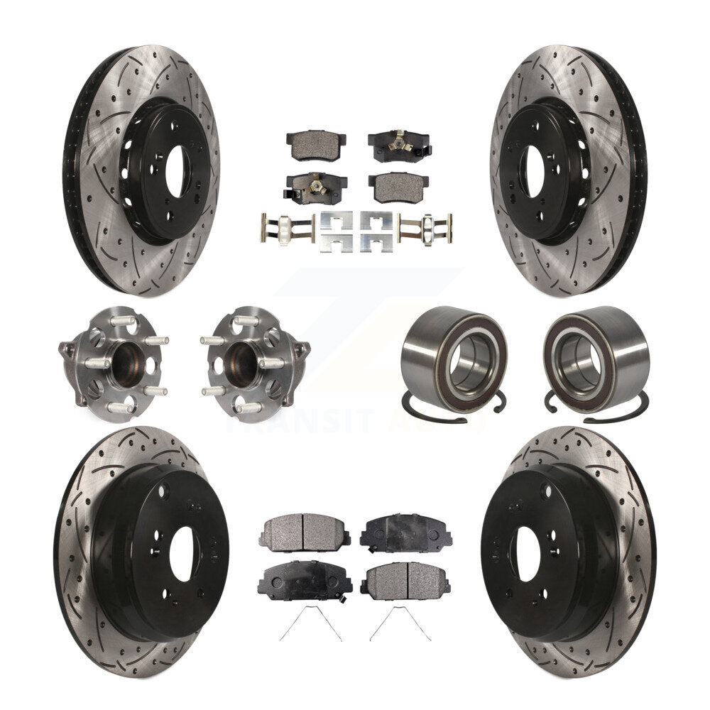 Front Rear Hub Bearing Coated Disc Brake Rotor Pad Kit (10Pc) For 2013-2018 Acura RDX FWD KBB-128250