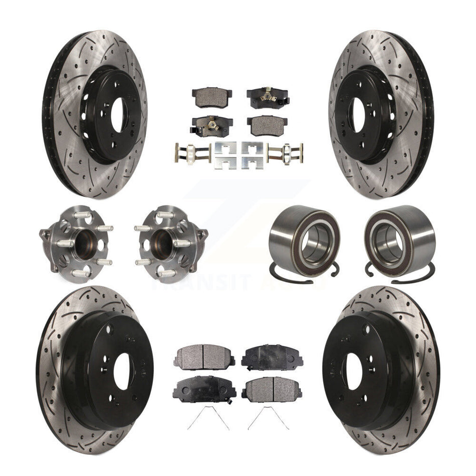Front Rear Hub Bearing Coated Disc Brake Rotor Pad Kit (10Pc) For 2013-2018 Acura RDX FWD KBB-128250