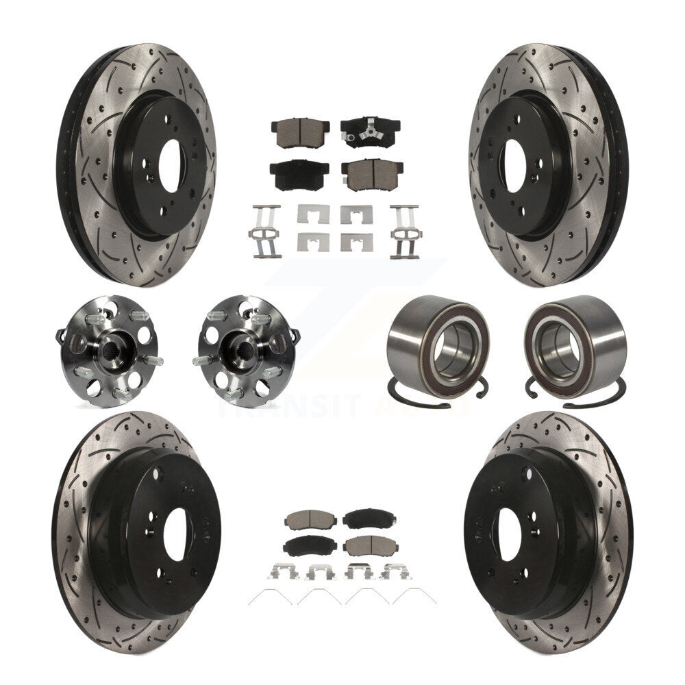 Front Rear Hub Bearing Coated Brake Rotor And Pad Kit (10Pc) For 2012-2016 Honda CR-V AWD KBB-128255
