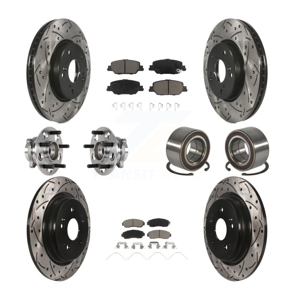 Front Rear Hub Bearing Coated Disc Brake Rotor And Ceramic Pads Kit (10Pc) For Honda CR-V KBB-128256