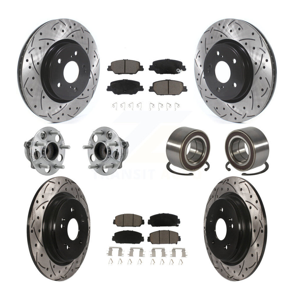 Front Rear Hub Bearing Coated Disc Brake Rotor And Ceramic Pads Kit (10Pc) For Honda CR-V KBB-128258