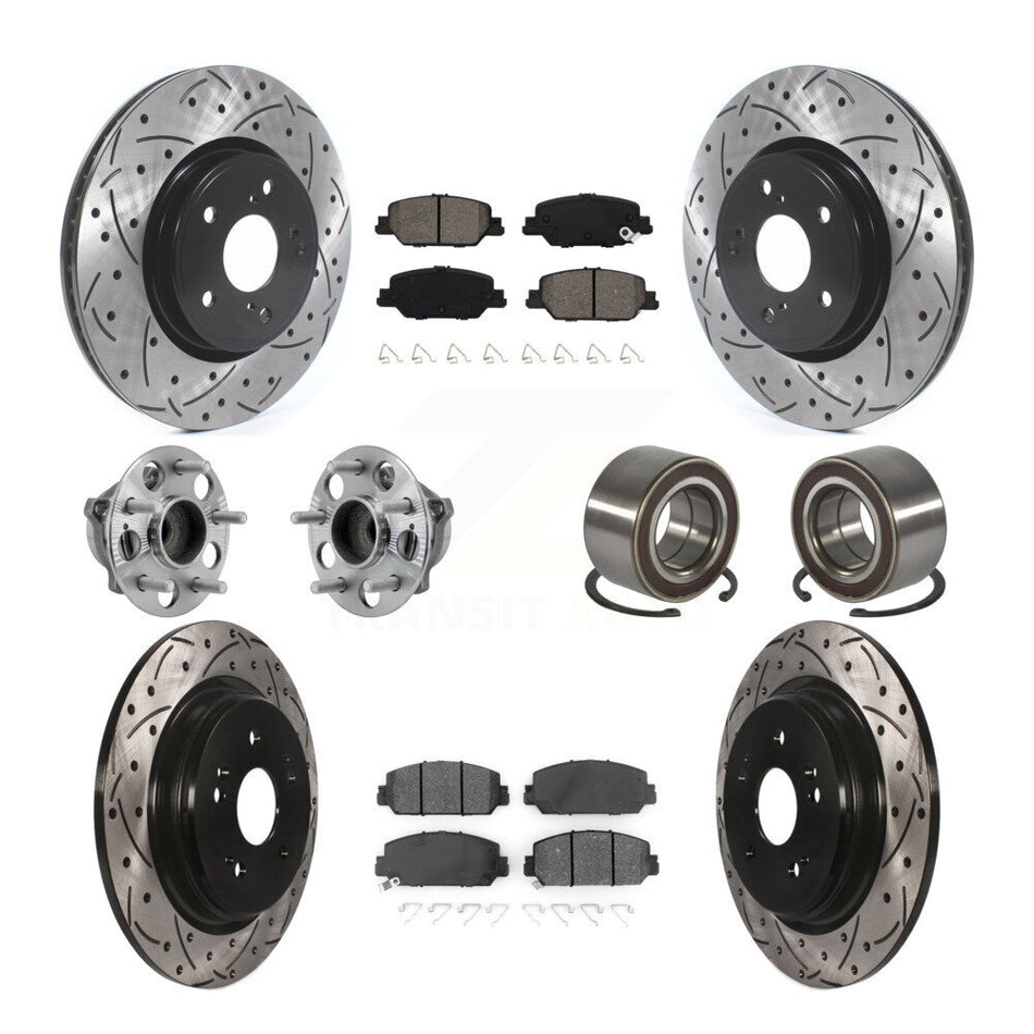 Front Rear Hub Bearing Assembly Coated Disc Brake Rotor And Pad Kit (10Pc) For Honda CR-V KBB-128262
