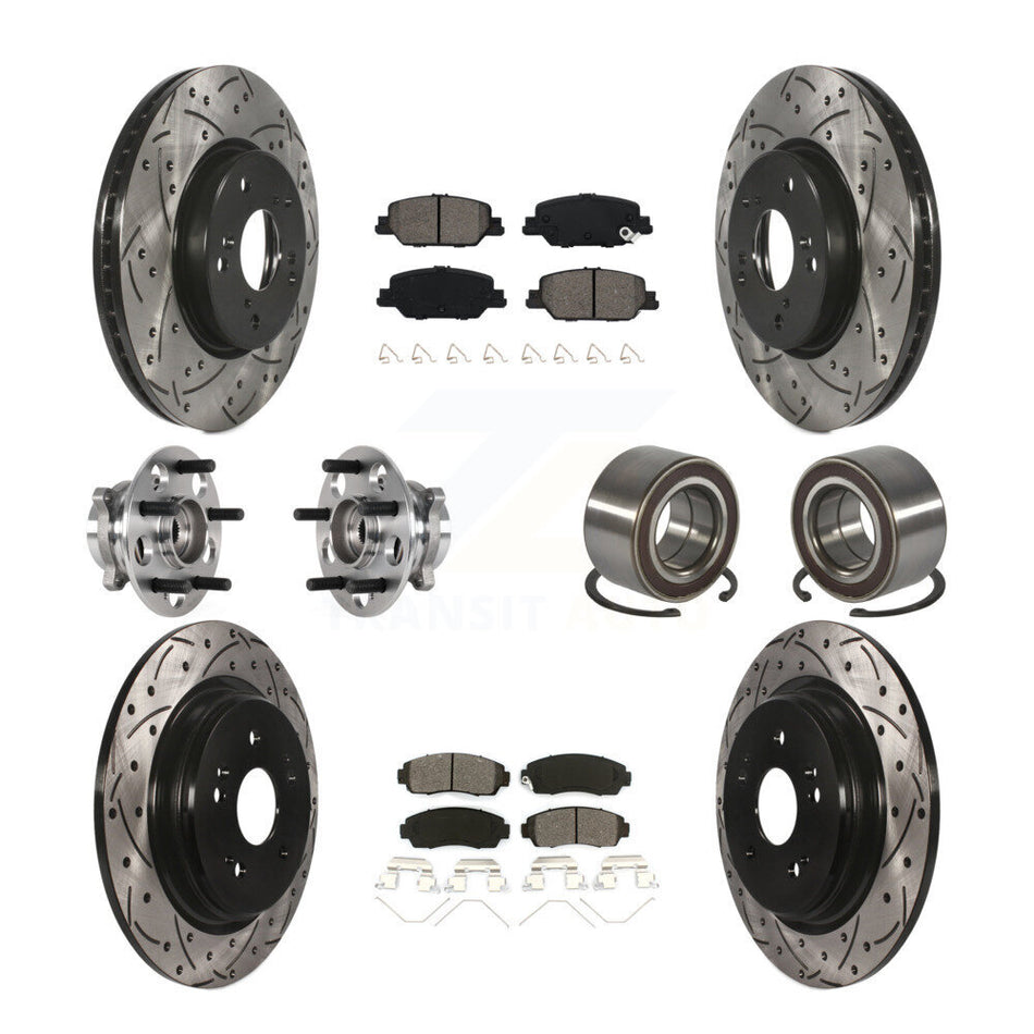 Front Rear Hub Bearing Assembly Coated Disc Brake Rotor And Pad Kit (10Pc) For Honda CR-V KBB-128263