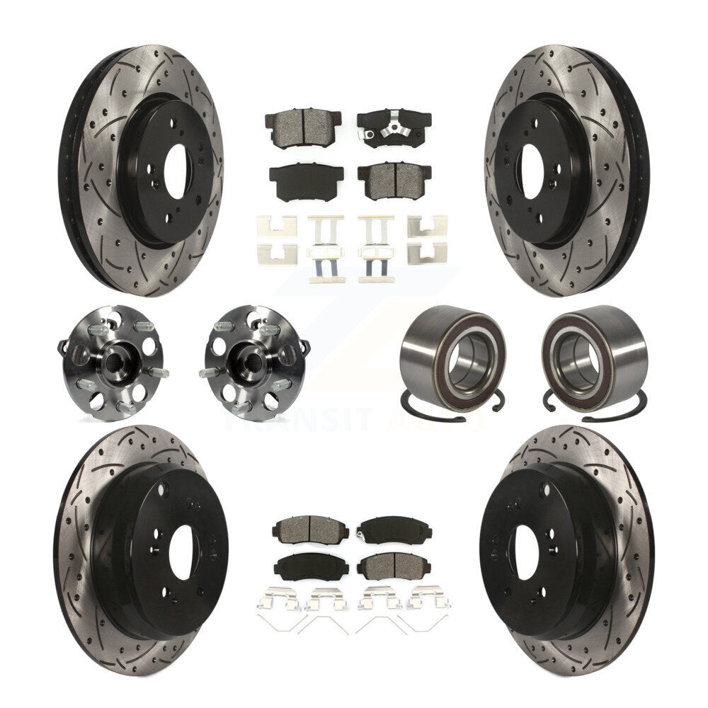 Front Rear Hub Bearing Coated Brake Rotor And Pad Kit (10Pc) For 2012-2016 Honda CR-V AWD KBB-128264