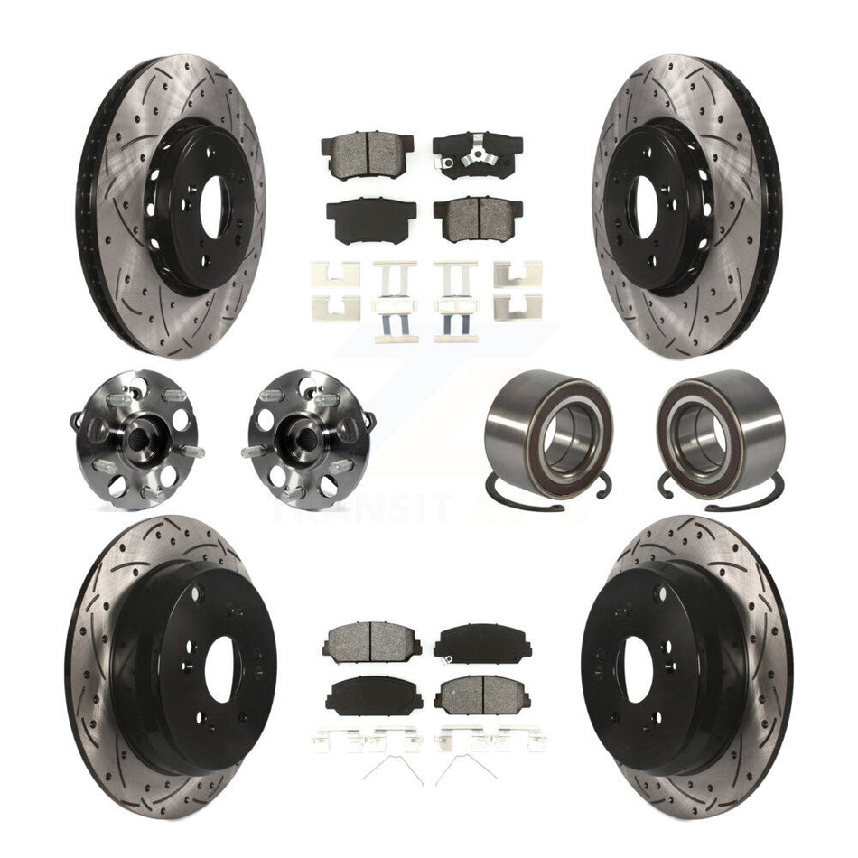 Front Rear Hub Bearing Coated Disc Brake Rotor Pad Kit (10Pc) For 2013-2016 Acura RDX AWD KBB-128265