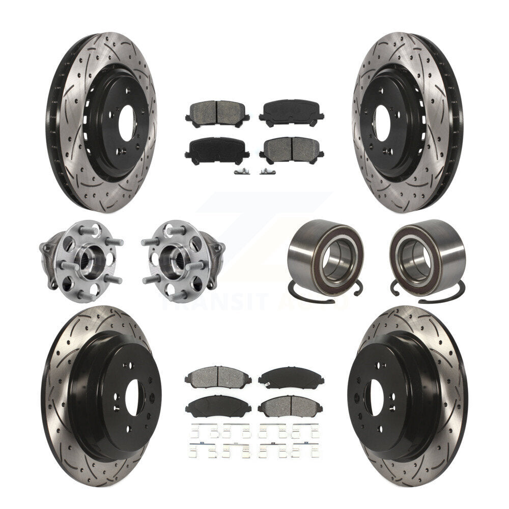 Front Rear Hub Bearing Coated Disc Brake Rotor Pad Kit (10Pc) For 2014-2016 Acura MDX AWD KBB-128268