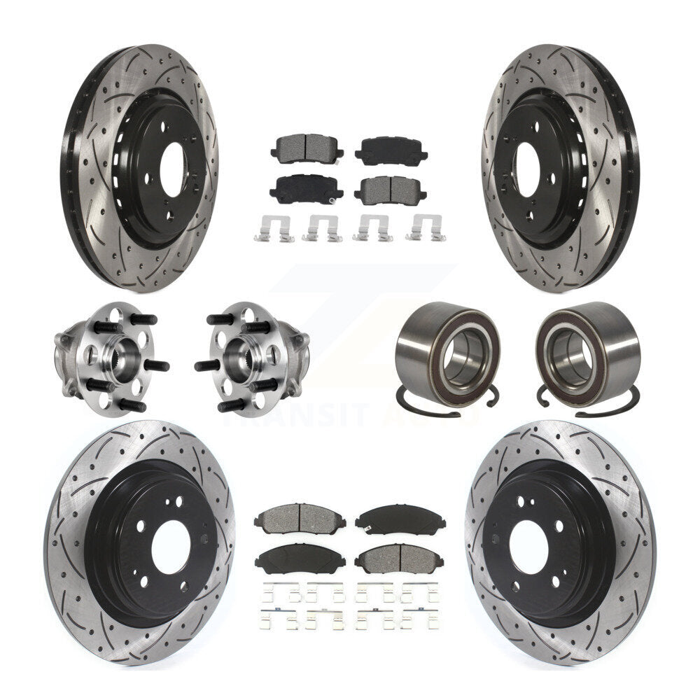Front Rear Hub Bearing Assembly Coated Disc Brake Rotor And Pads Kit (10Pc) For Acura MDX KBB-128269